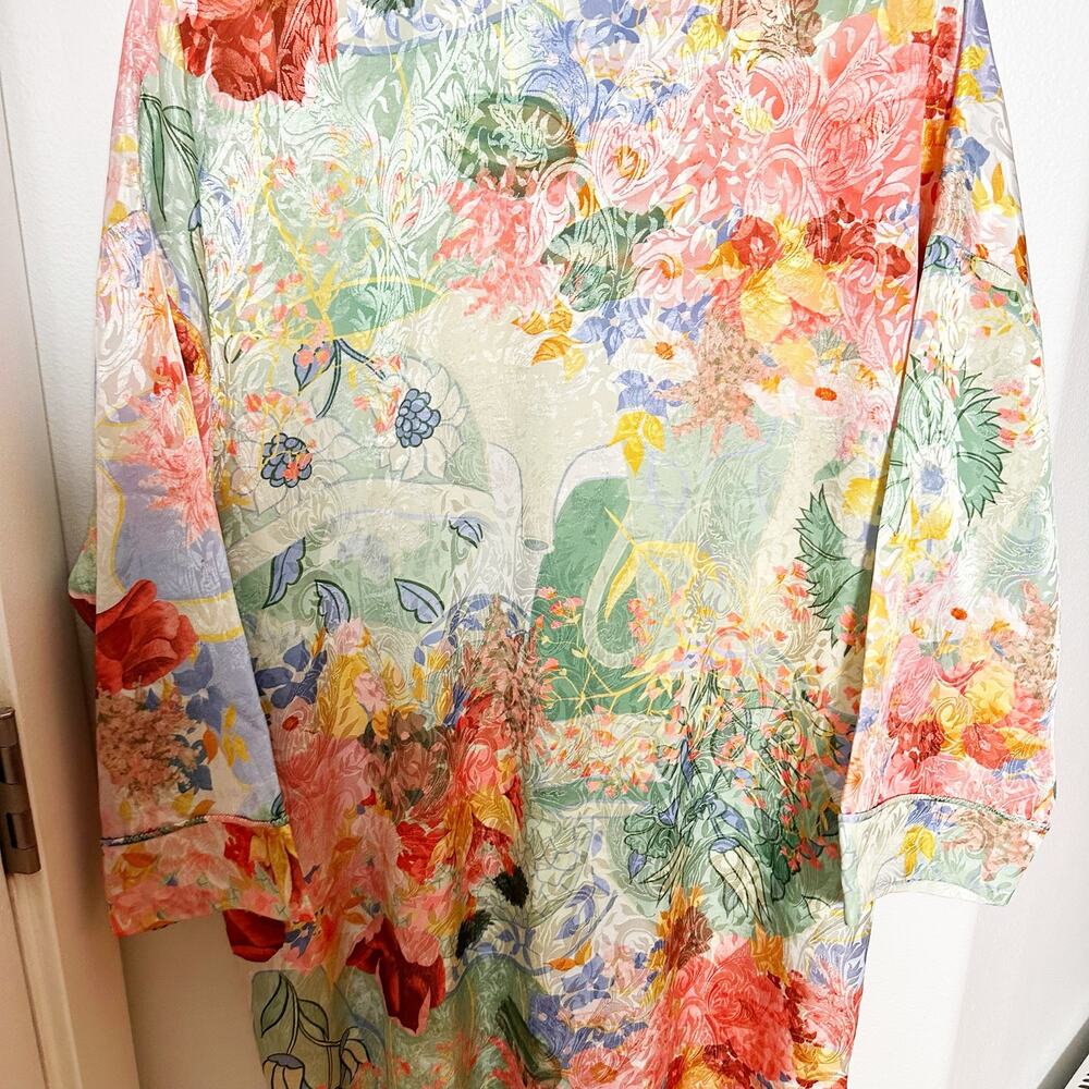 VTG Mary McFadden Long Caftan Mumu House Dress Abstract Floral Pattern One Size - Picture 8 of 12